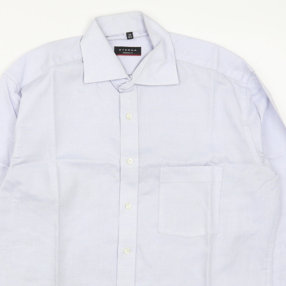 Eterna Mens Blue  Cotton  Dress Shirt Size 15.5 Collared Button