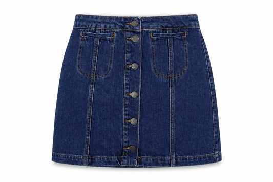 Topshop Womens Blue  Cotton A-Line Skirt Size 26 in   Button
