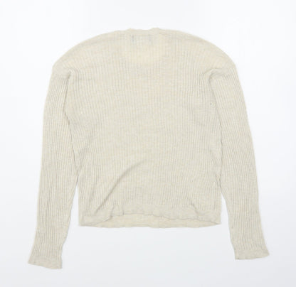 Bershka Womens Beige Round Neck  Polyester Pullover Jumper Size S
