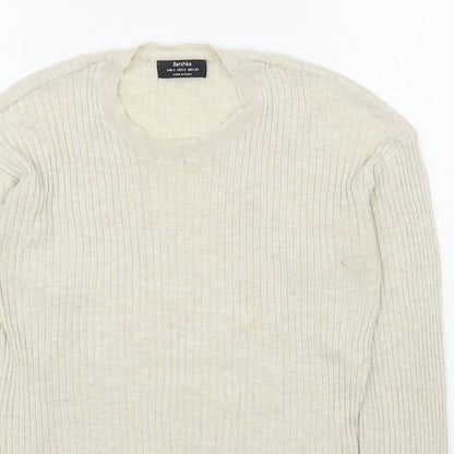 Bershka Womens Beige Round Neck  Polyester Pullover Jumper Size S