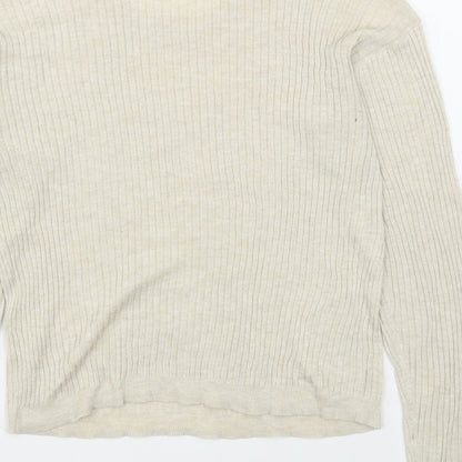 Bershka Womens Beige Round Neck  Polyester Pullover Jumper Size S
