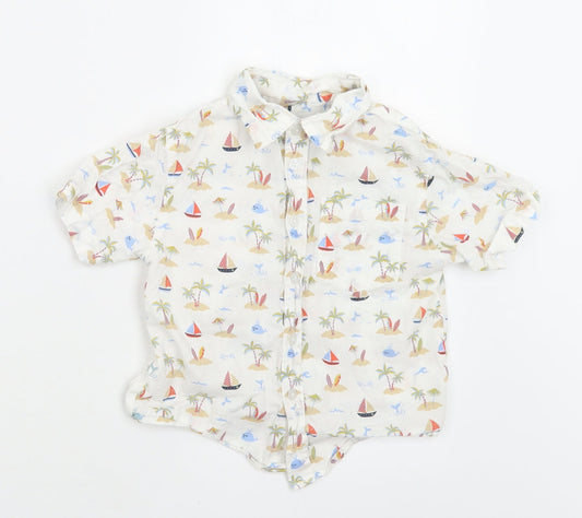 buttons & Thread Boys White Geometric Cotton Basic Button-Up Size 3 Years Collared Button