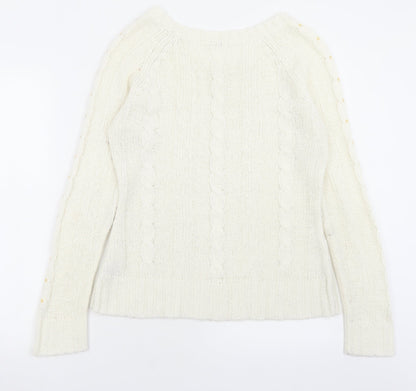 evie Womens White Boat Neck  Acrylic Pullover Jumper Size 10
