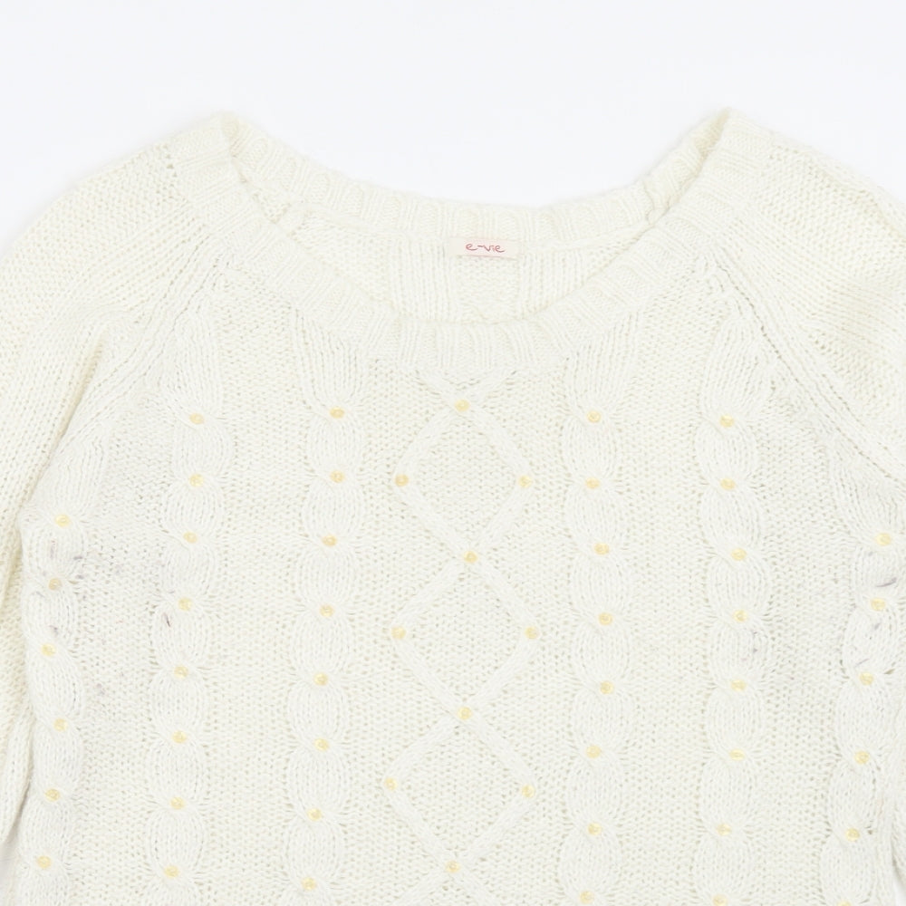 evie Womens White Boat Neck  Acrylic Pullover Jumper Size 10
