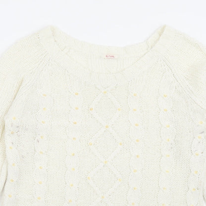 evie Womens White Boat Neck  Acrylic Pullover Jumper Size 10