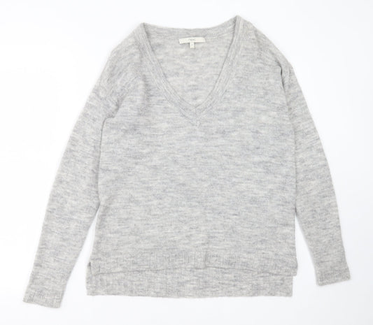 NEXT Womens Grey V-Neck  Acrylic Pullover Jumper Size 8