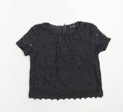 Next Girls Grey  Cotton Basic Blouse Size 7 Years Crew Neck Pullover