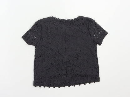 Next Girls Grey  Cotton Basic Blouse Size 7 Years Crew Neck Pullover