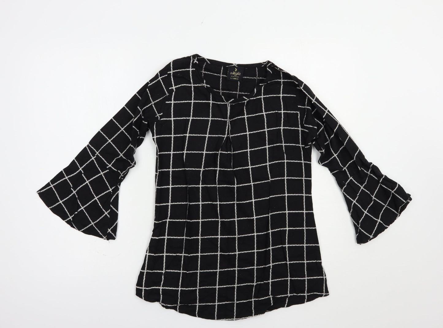 Diya Womens Black Check Cotton Basic Blouse Size L Crew Neck