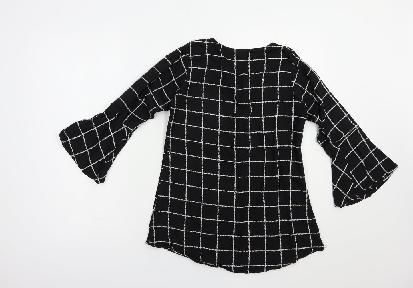 Diya Womens Black Check Cotton Basic Blouse Size L Crew Neck