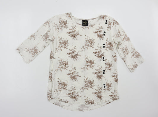 Diya Womens White Floral Cotton Basic Blouse Size XL Round Neck