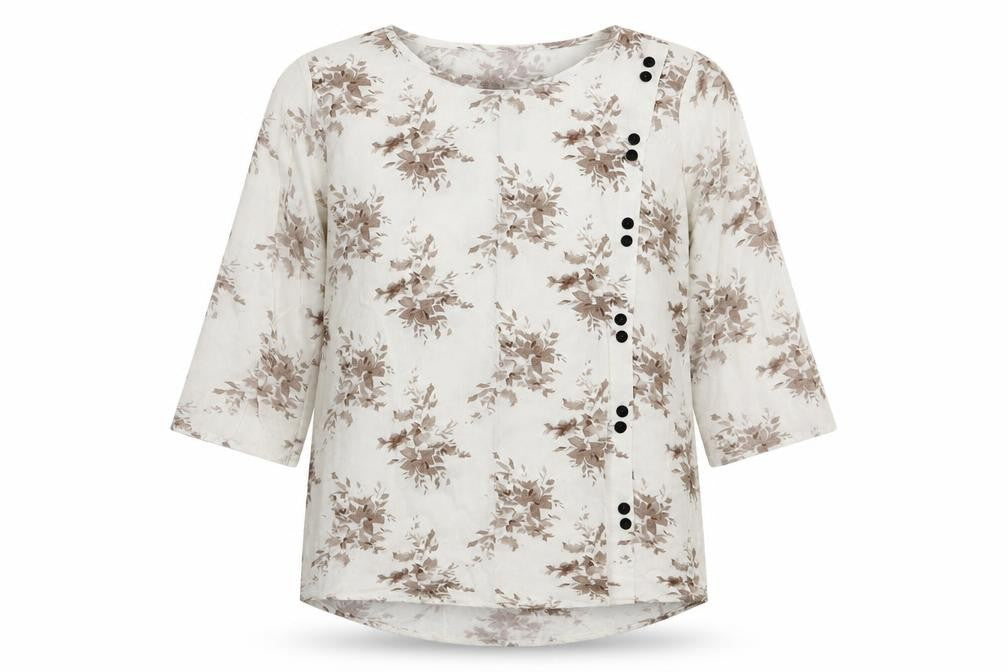 Diya Womens White Floral Cotton Basic Blouse Size XL Round Neck