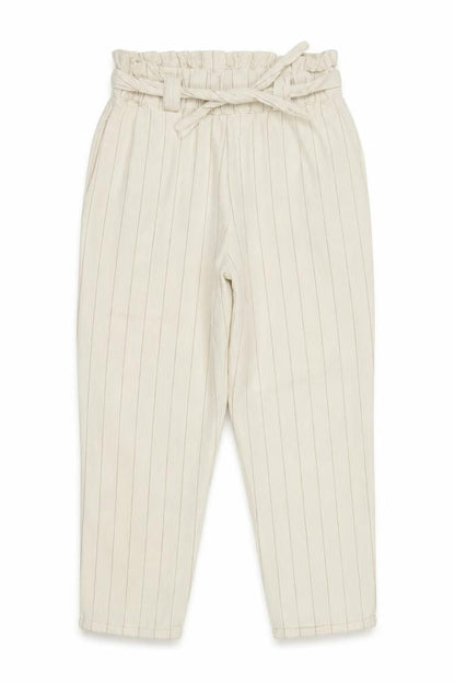 Dunnes Girls Ivory Striped Cotton Chino Trousers Size 8 Years  Regular Tie