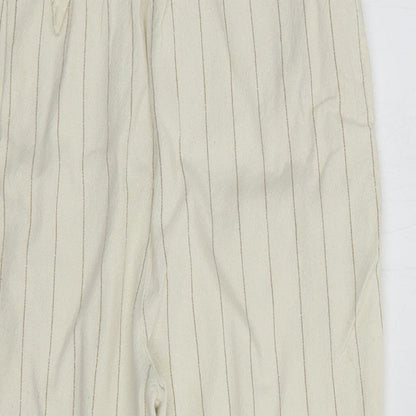 Dunnes Girls Ivory Striped Cotton Chino Trousers Size 8 Years  Regular Tie