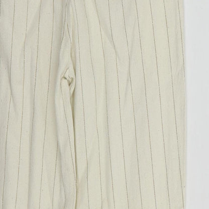 Dunnes Girls Ivory Striped Cotton Chino Trousers Size 8 Years  Regular Tie