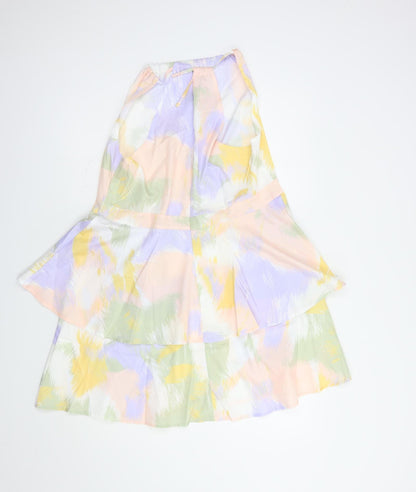 SHEIN Womens Multicoloured Geometric Polyester Fit & Flare  Size L  Square Neck Zip