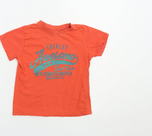 Primark Boys Orange  Cotton Basic T-Shirt Size 4-5 Years Crew Neck Pullover