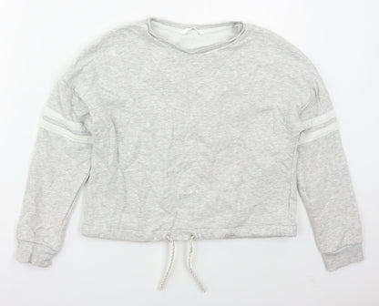 Marks & Spencer Girls Grey Striped Cotton Pullover Sweatshirt Size 11-12 Years  Pullover