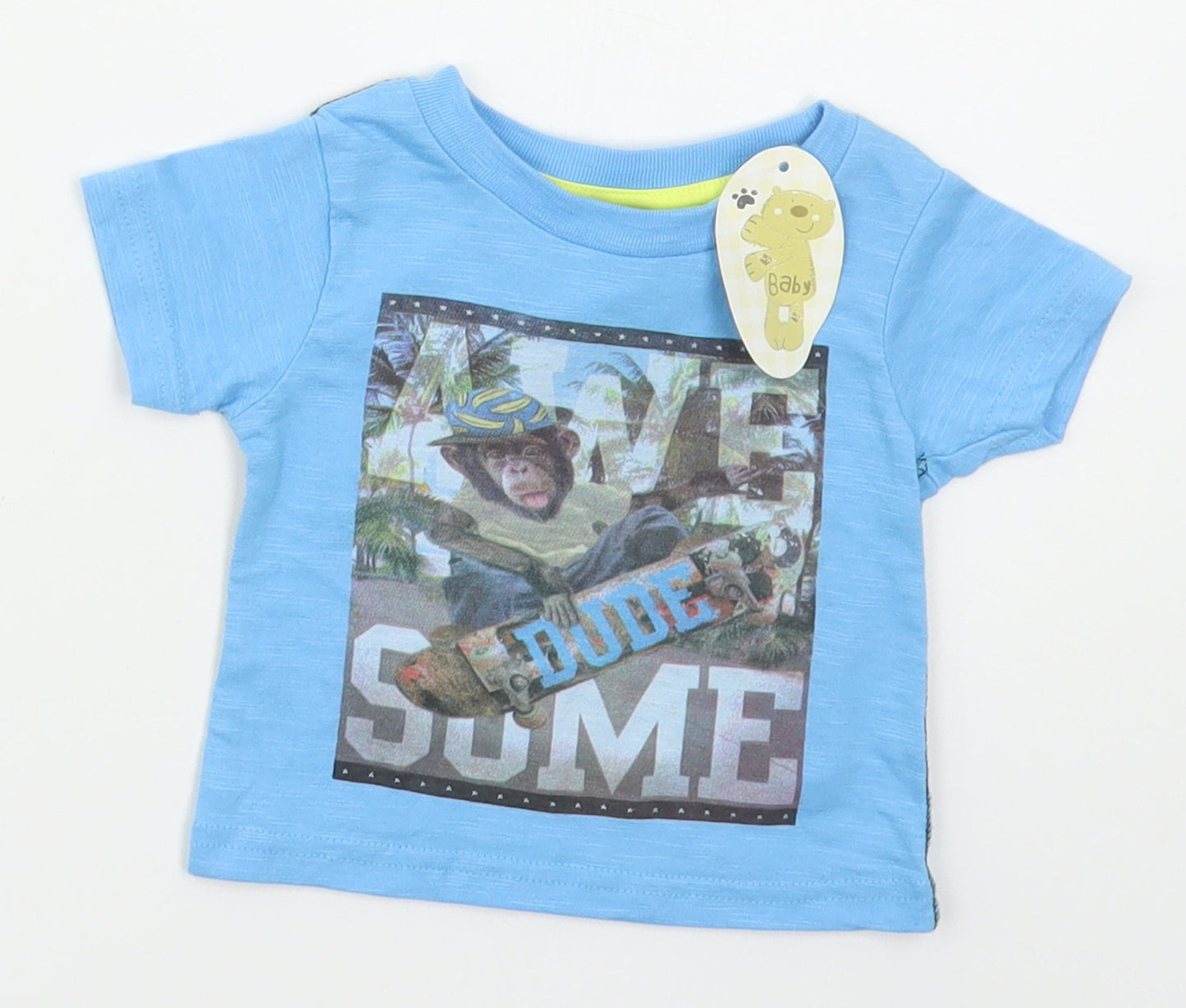 Peacocks Boys Blue  Cotton Basic T-Shirt Size 6-9 Months Crew Neck Pullover - Awesome Monkey