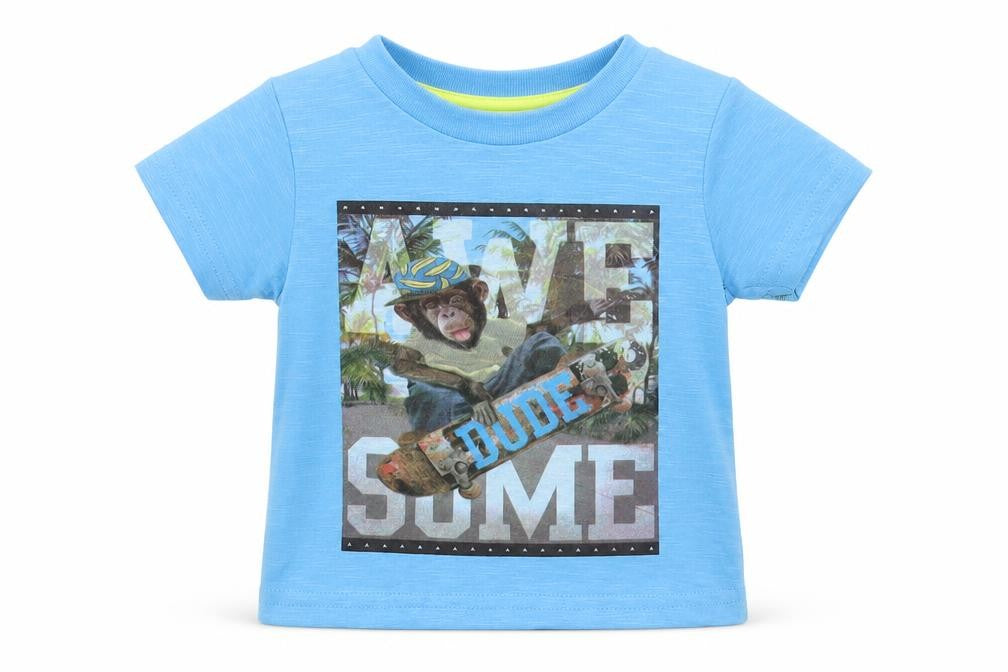 Peacocks Boys Blue  Cotton Basic T-Shirt Size 6-9 Months Crew Neck Pullover - Awesome Monkey