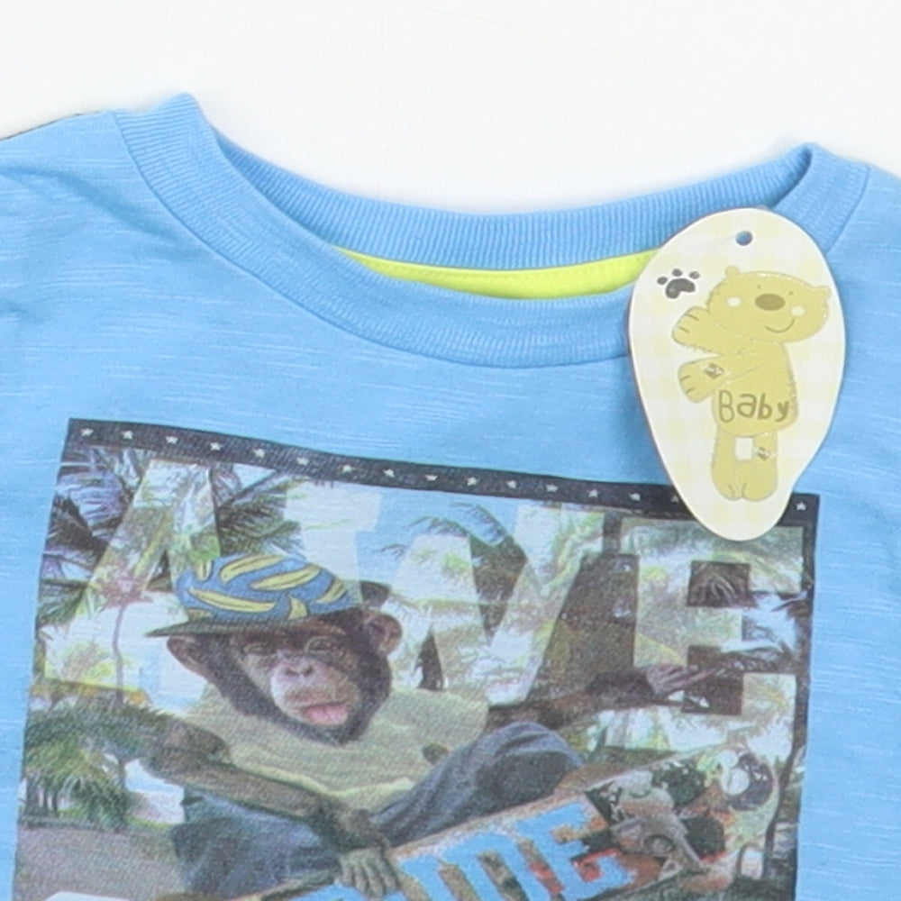 Peacocks Boys Blue  Cotton Basic T-Shirt Size 6-9 Months Crew Neck Pullover - Awesome Monkey