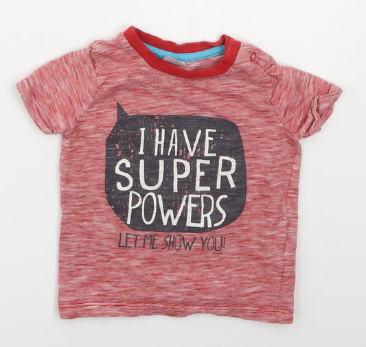 F&F Boys Red Striped Cotton Basic T-Shirt Size 9-12 Months Crew Neck Pullover - I Have Superpowers