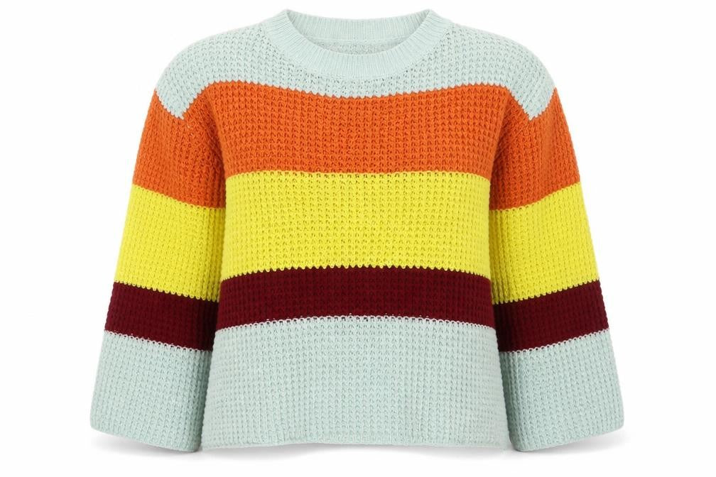 Love & Other Things Womens Blue Crew Neck Striped Cotton Pullover Jumper Size L   - Orange and Red