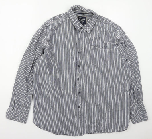 Boston Crew Mens Blue Striped Cotton  Button-Up Size XL Collared Button