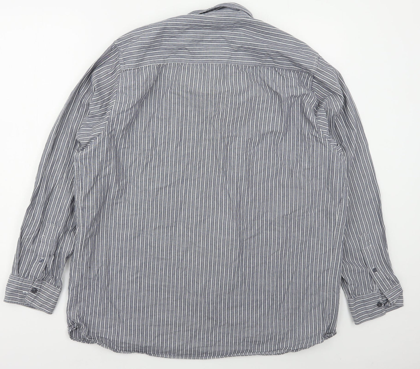 Boston Crew Mens Blue Striped Cotton  Button-Up Size XL Collared Button