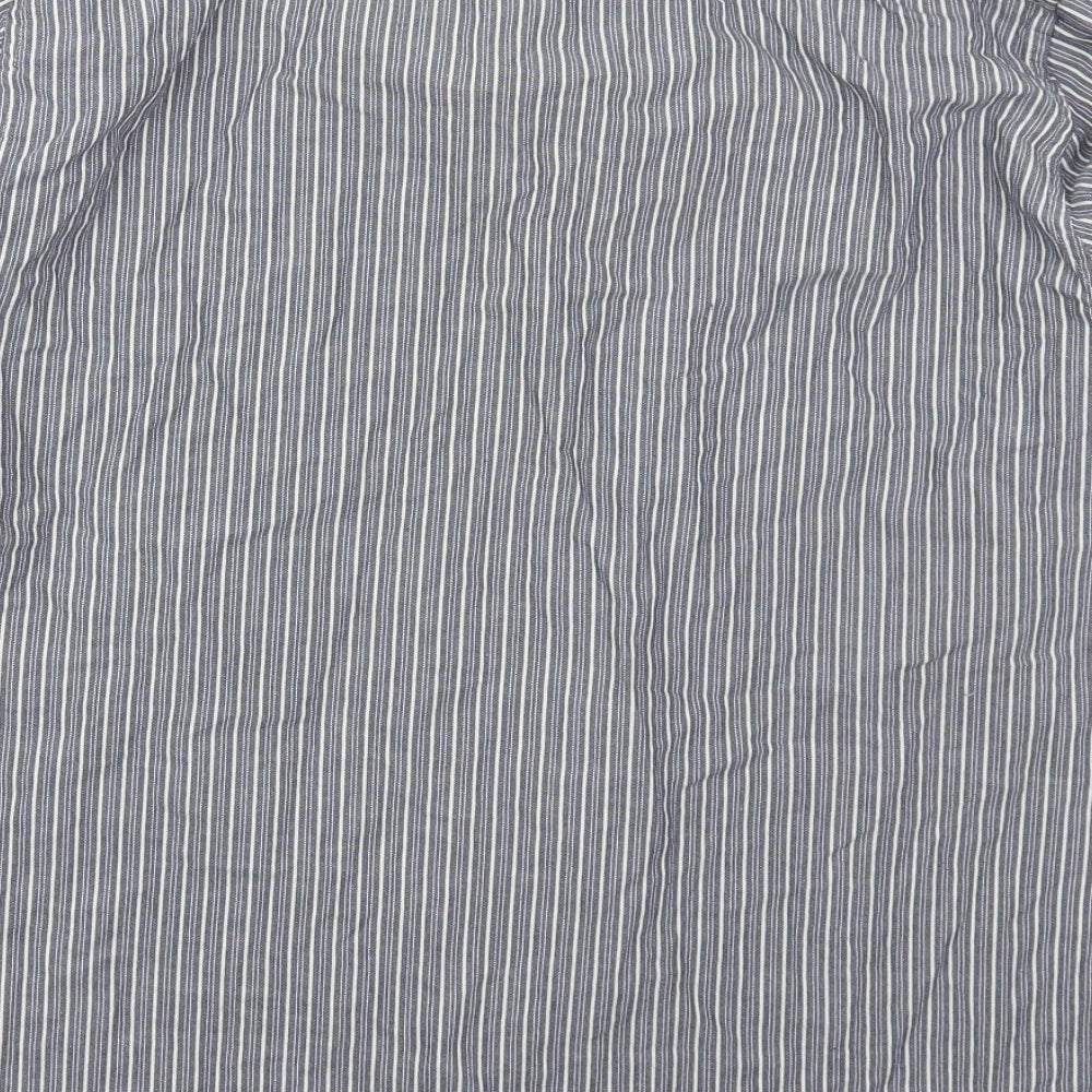 Boston Crew Mens Blue Striped Cotton  Button-Up Size XL Collared Button
