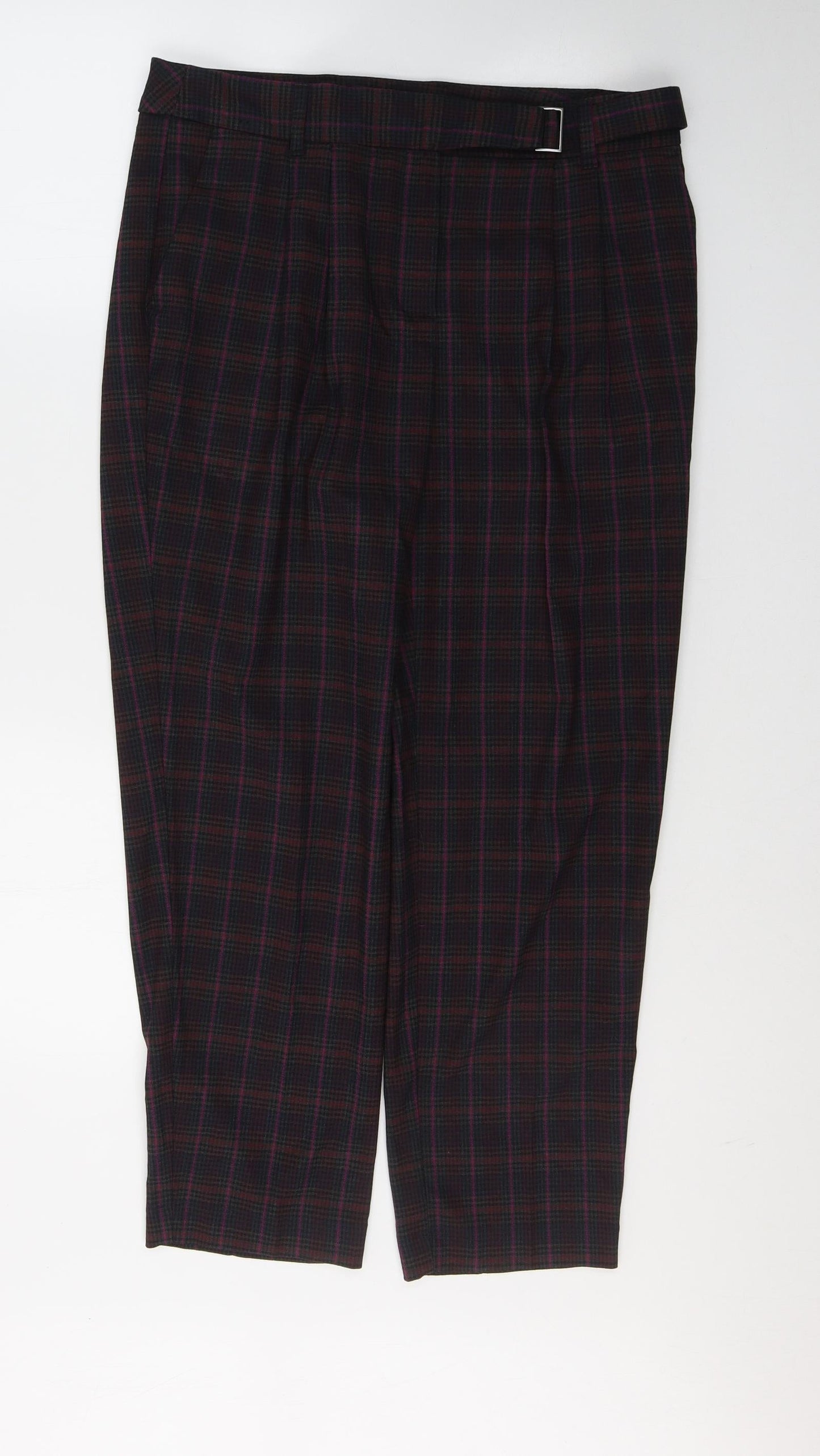 NEXT Womens Red Plaid Polyester Trousers  Size 12 L25 in Regular Button