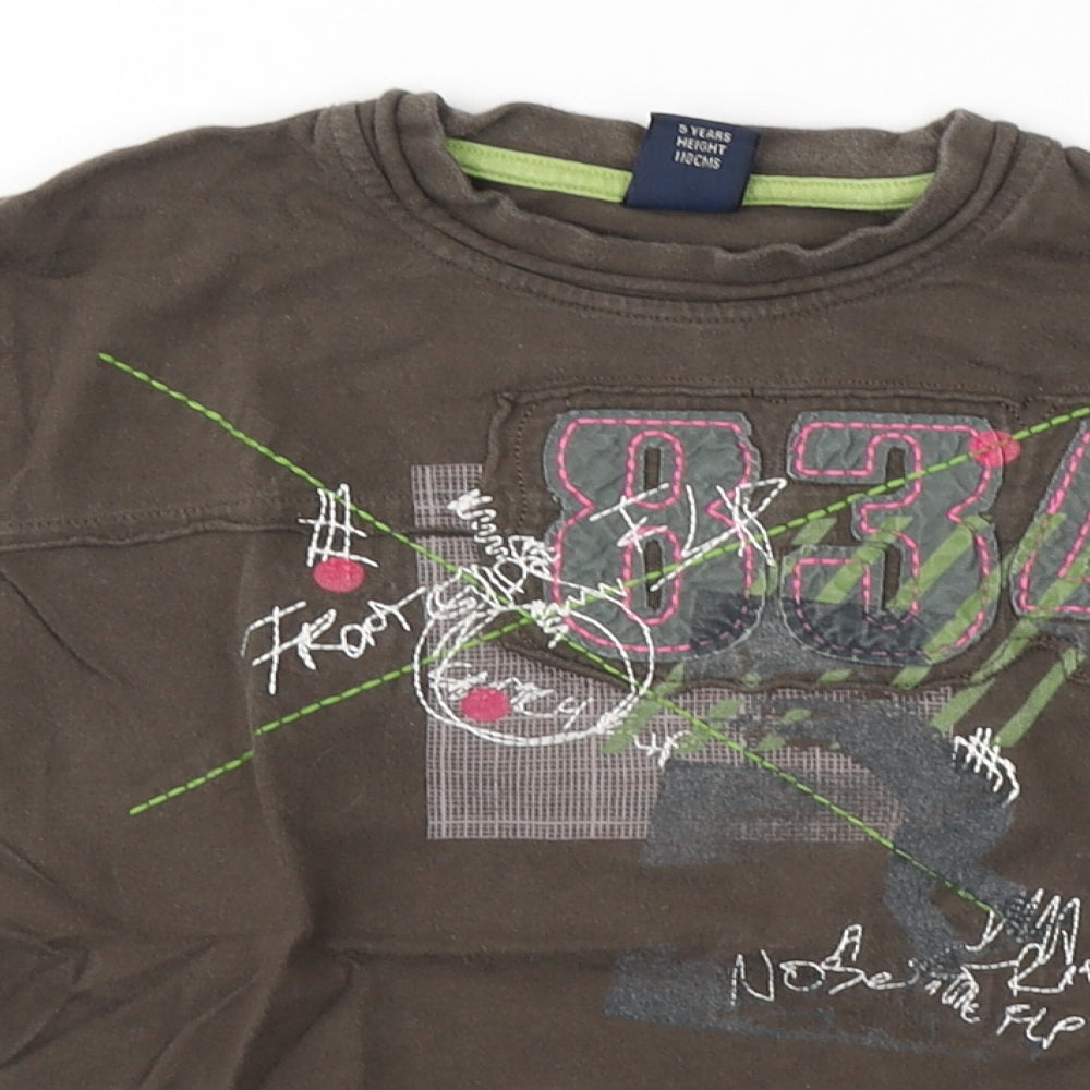 NEXT Boys Brown  Cotton Basic T-Shirt Size 5 Years Round Neck Pullover - 834