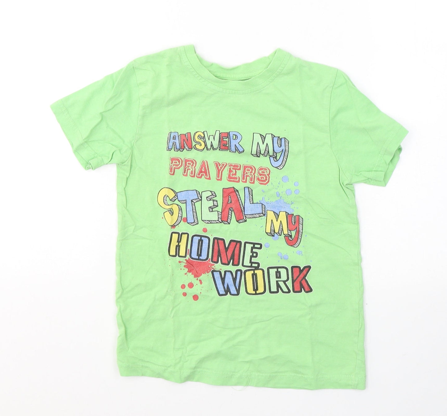 Cherokee Boys Green  Cotton Basic T-Shirt Size 5-6 Years Round Neck Pullover - Homework