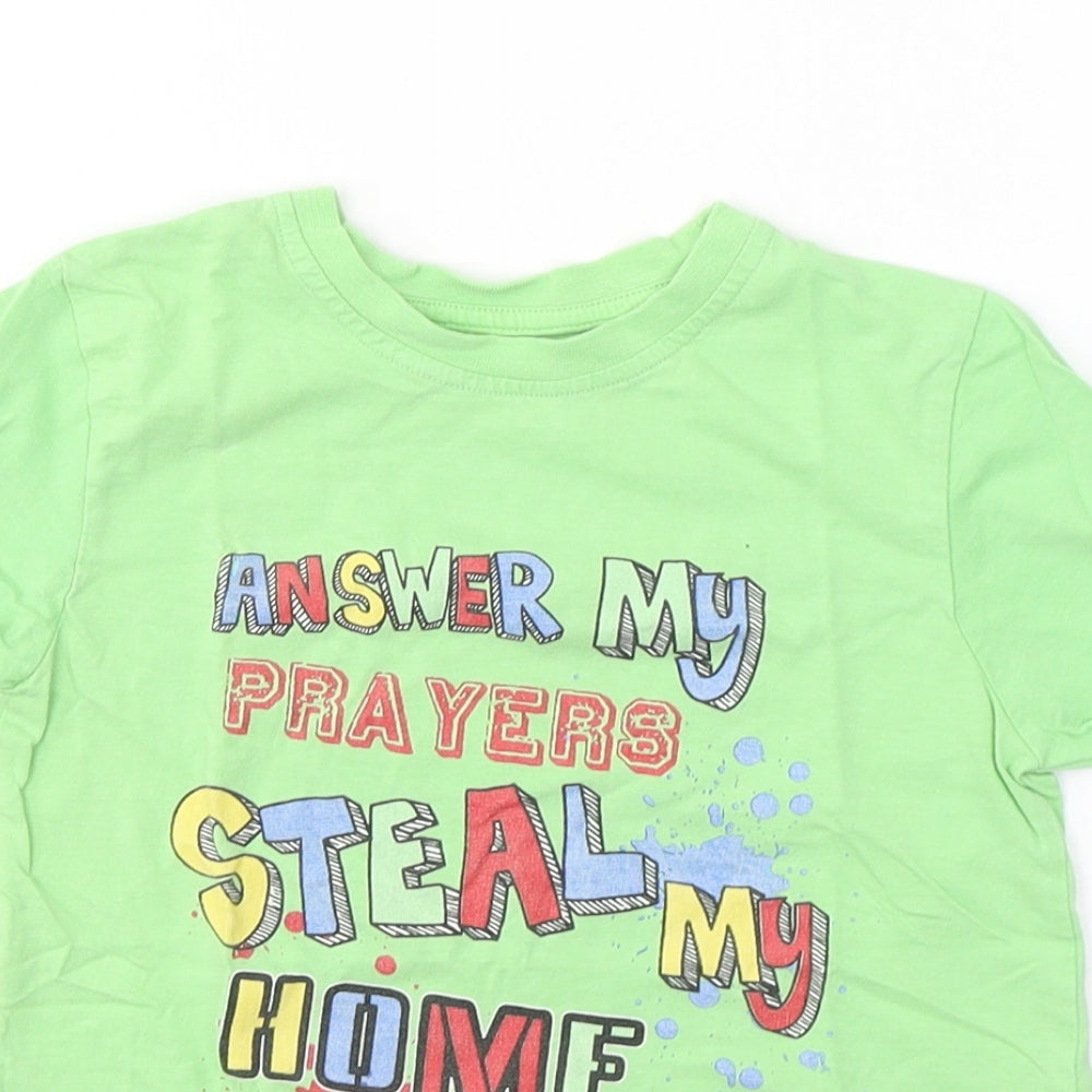 Cherokee Boys Green  Cotton Basic T-Shirt Size 5-6 Years Round Neck Pullover - Homework