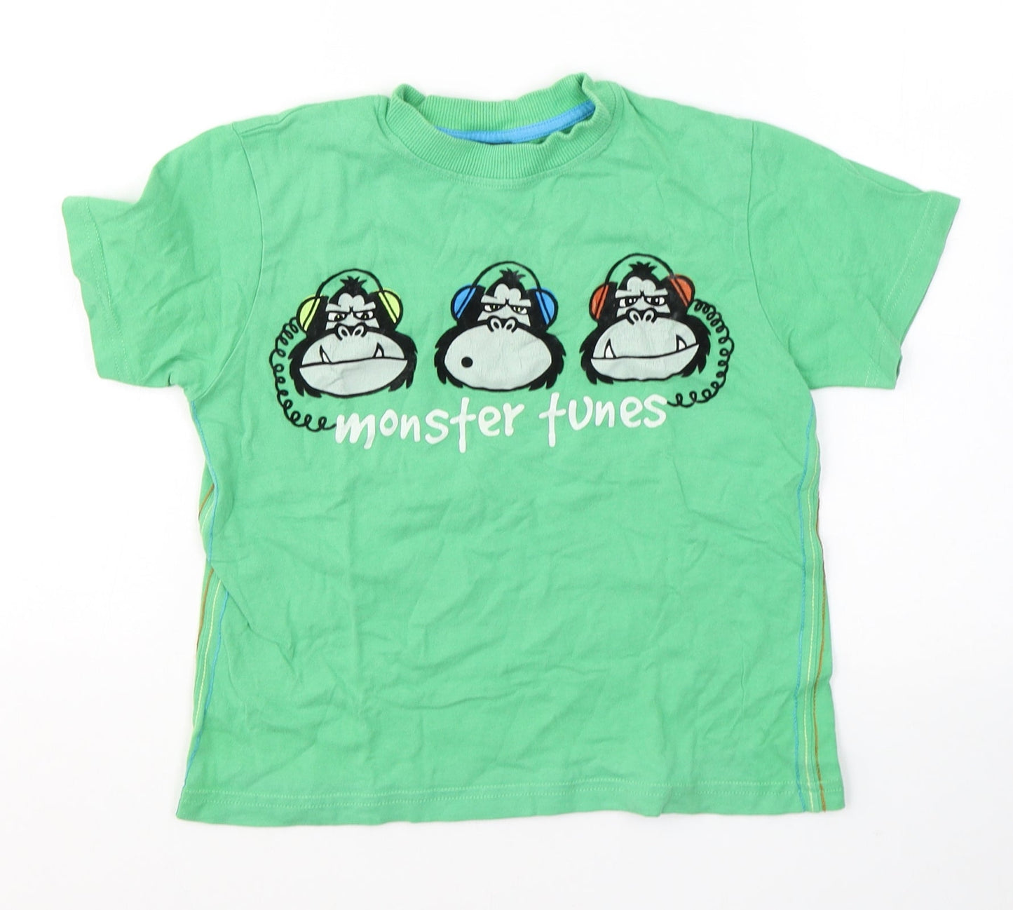 NEXT Boys Green  Cotton Basic T-Shirt Size 6 Years Round Neck Pullover - Monkey monster tunes