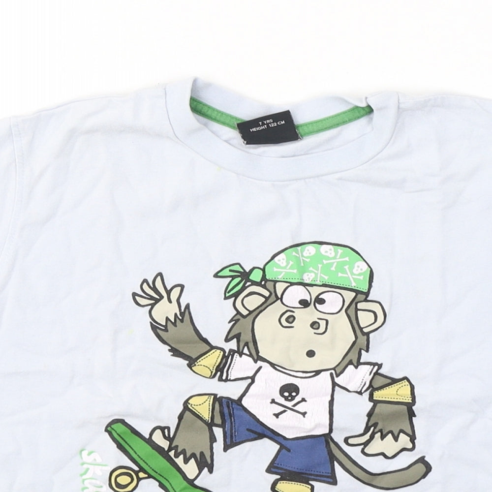 NEXT Boys Blue  Cotton Basic T-Shirt Size 7 Years Round Neck Pullover - Monkey skater dude