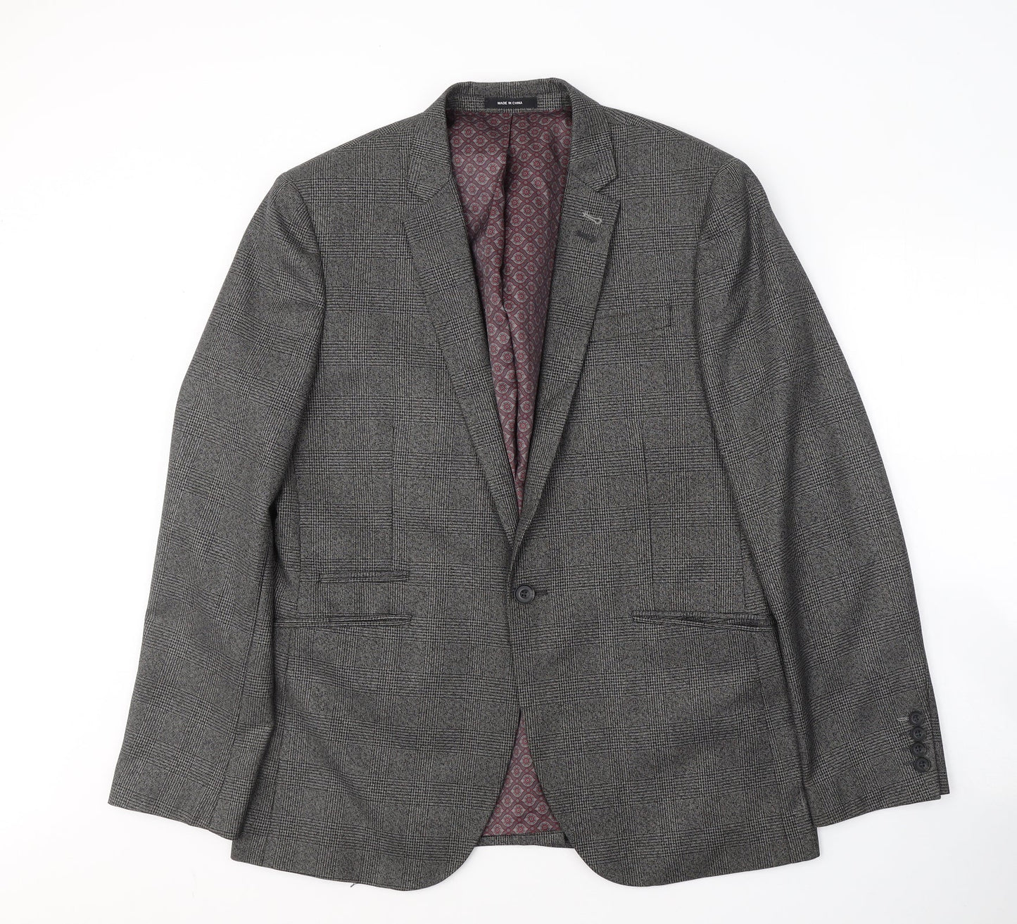 Cedar Wood State Mens Grey Plaid Polyester Jacket Suit Jacket Size L