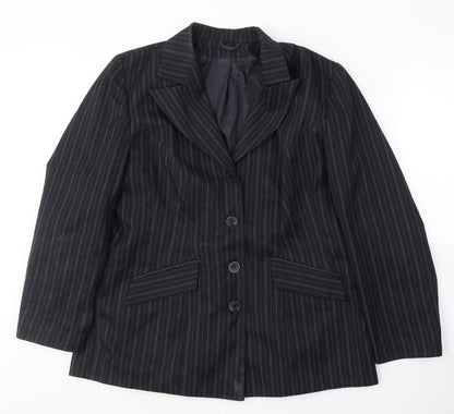 Essence Womens Black Striped Polyester Jacket Suit Jacket Size 18