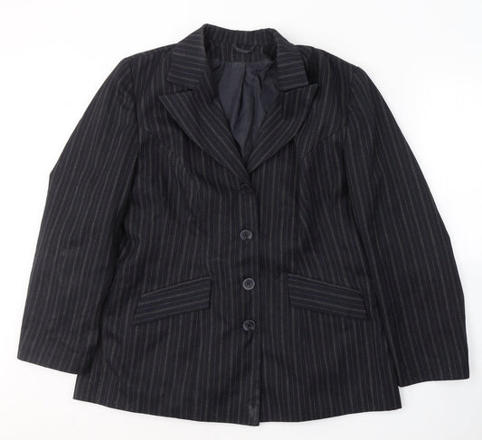 essence Womens Black Striped Polyester Jacket Suit Jacket Size 18