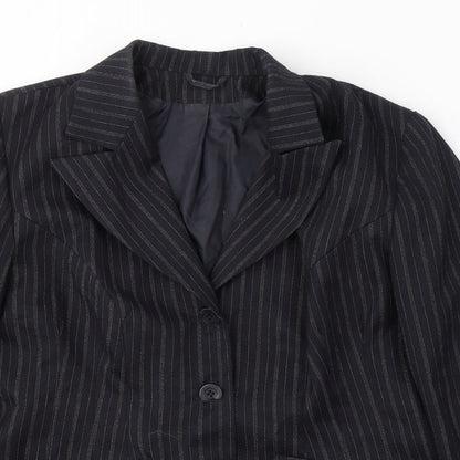 Essence Womens Black Striped Polyester Jacket Suit Jacket Size 18