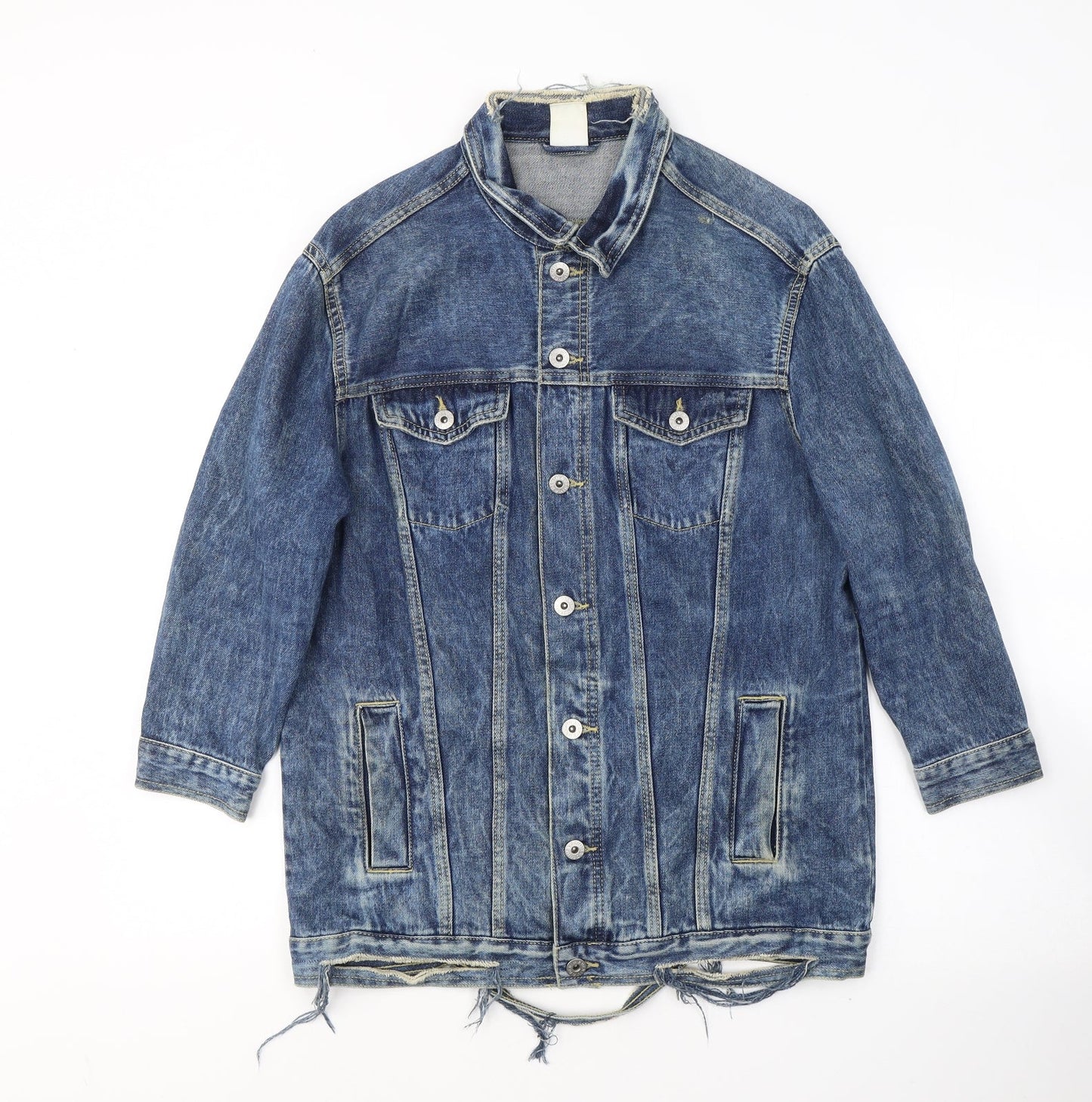 H&M Womens Blue   Jacket  Size 8  Button - ripped detail
