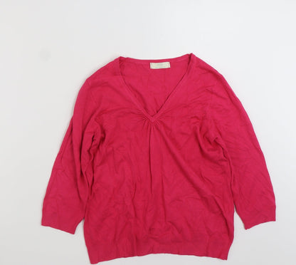 Preloved Marks and Spencer Womens Pink V-Neck  Viscose Pullover Jumper Size 12 - Front