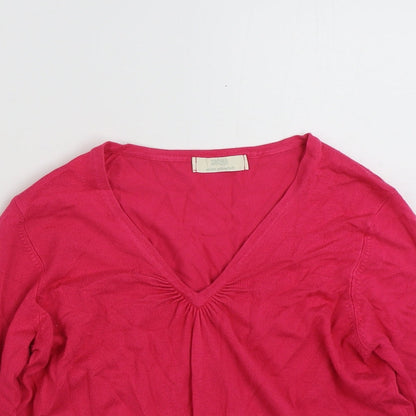 Preloved Marks and Spencer Womens Pink V-Neck  Viscose Pullover Jumper Size 12 - Detail