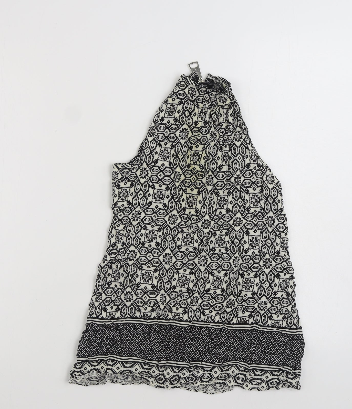 New Look Womens Black Geometric Viscose Basic Tank Size 8 Round Neck