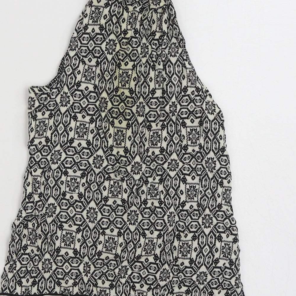 New Look Womens Black Geometric Viscose Basic Tank Size 8 Round Neck