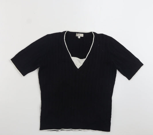 CC Womens Black V-Neck  Cotton Pullover Jumper Size L