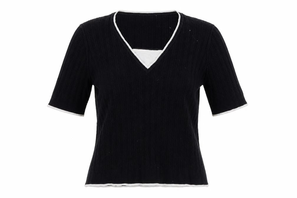 Country Casuals Womens Black V-Neck Cotton Pullover Jumper Size L