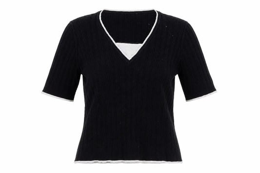 Country Casuals Womens Black V-Neck Cotton Pullover Jumper Size L