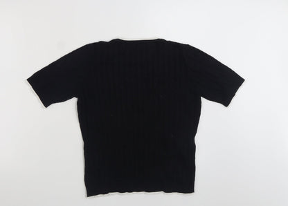 Country Casuals Womens Black V-Neck Cotton Pullover Jumper Size L