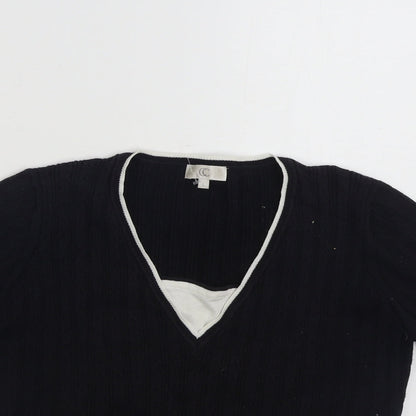 Country Casuals Womens Black V-Neck Cotton Pullover Jumper Size L